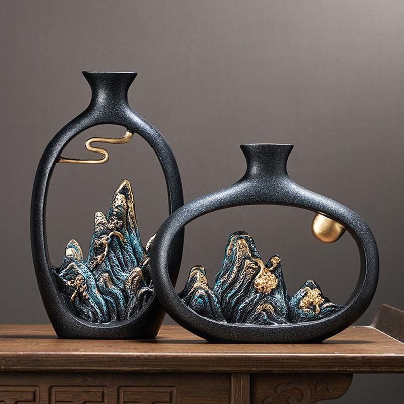 Asian Style Resin Decorative Vases | Zen Indoors for Living Room, Bedroom, TV, Wine Cabinet | Unique Gift